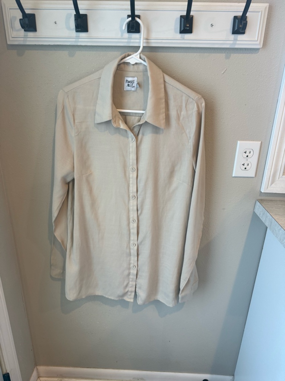Princess House Neutral Beige Collared Button-Up Shirt